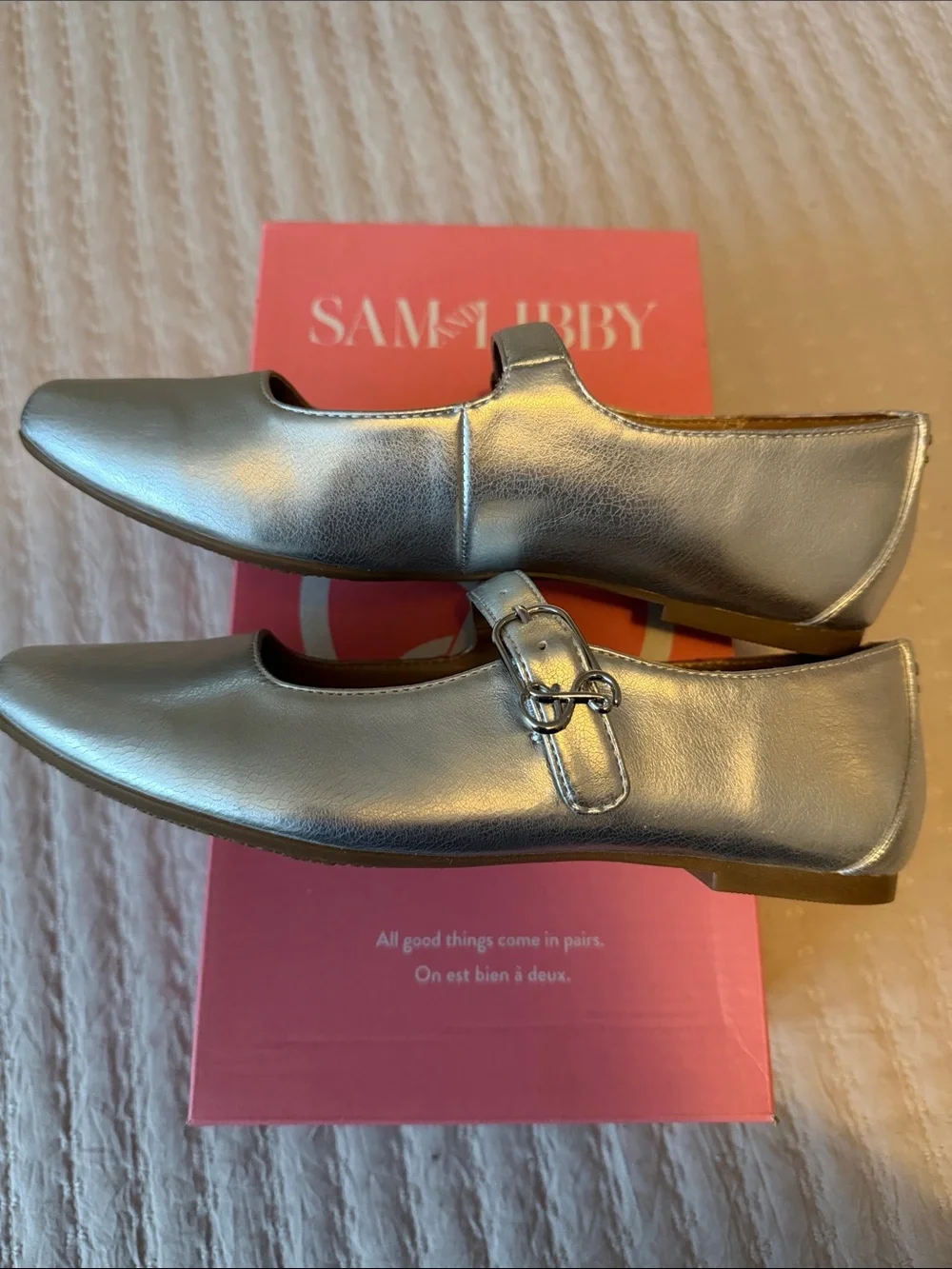 Sam & Libby Metallic Silver Mary Jane Flats Sz 7 Women's LOVE ❤️ - Picture 2 of 6